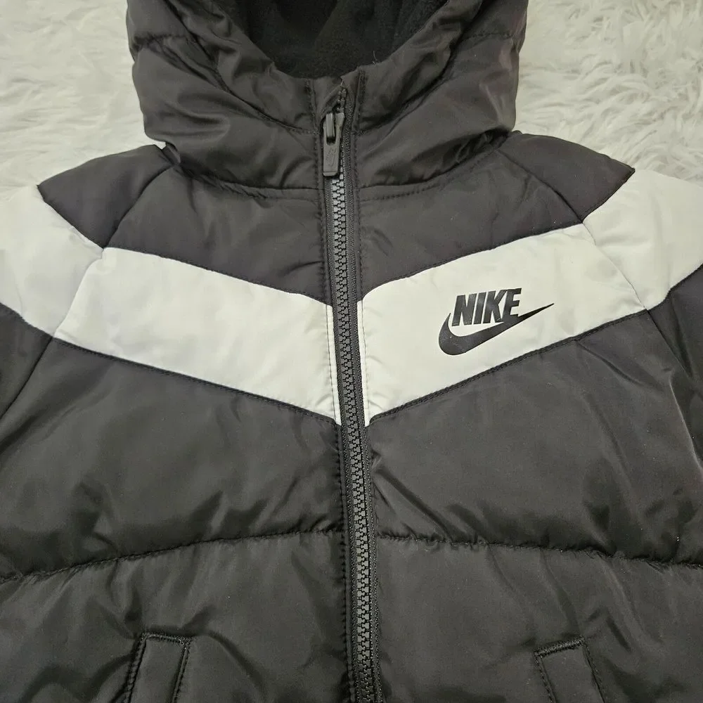 Nike Unisex Sz 3-4yrs Black & White‎ Puffer Hooded Zip Up Jacket Pockets